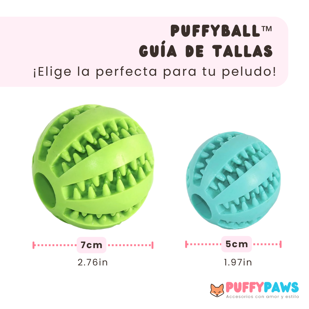 Pelota PuffyBall™ | Dispensador interactivo, mordedor dental y goma natural