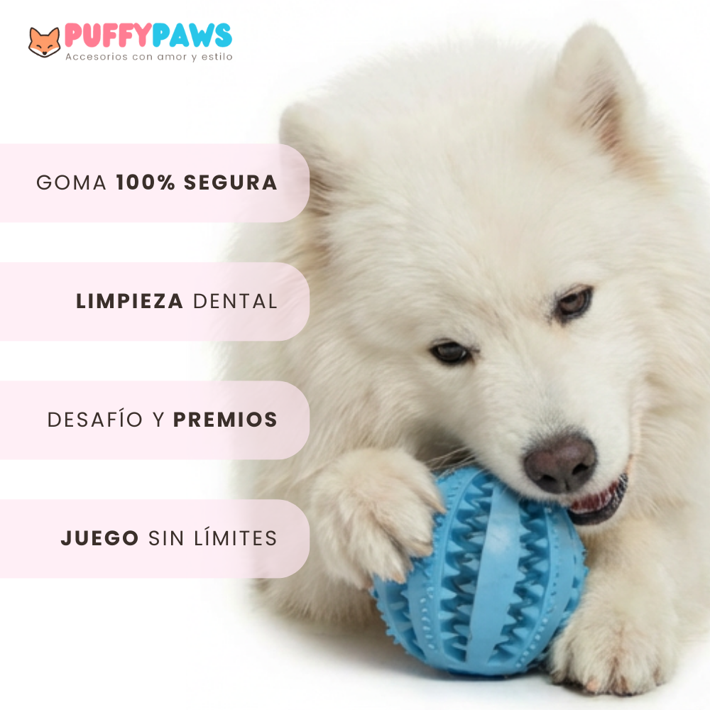 Pelota PuffyBall™ | Dispensador interactivo, mordedor dental y goma natural