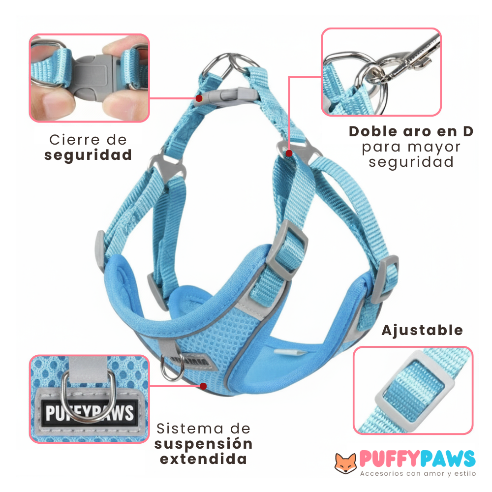 Chaleco arnés para perros con liberación rápida y tiras reflectantes