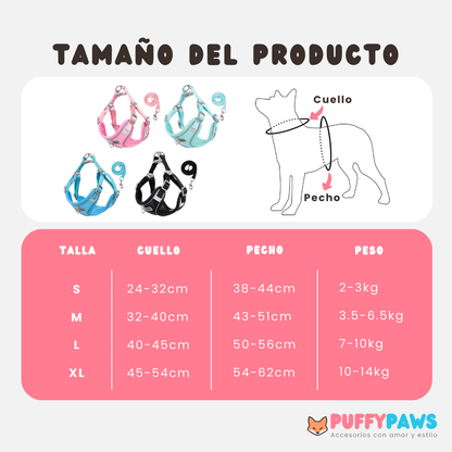 Chaleco arnés para perros con liberación rápida y tiras reflectantes