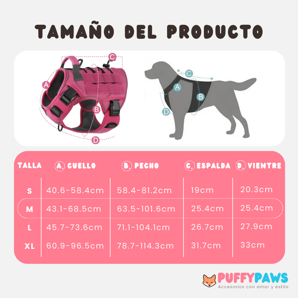 Arnés táctico tipo H para perros grandes
